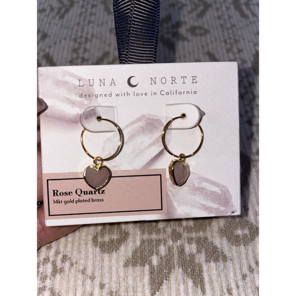 Mini Hoop Heart Earrings Rose Quartz - Picture 3 of 6